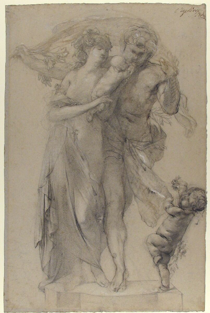 The Golden Age, Auguste Rodin (French, Paris 1840–1917 Meudon), Black chalk heightened with white on faded blue paper