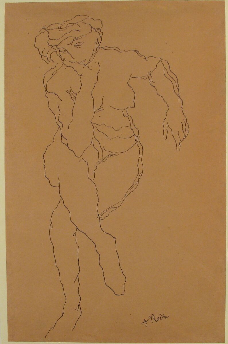Copy after a reproduction of a Rodin drawing, Anonymous, Pen and black ink
