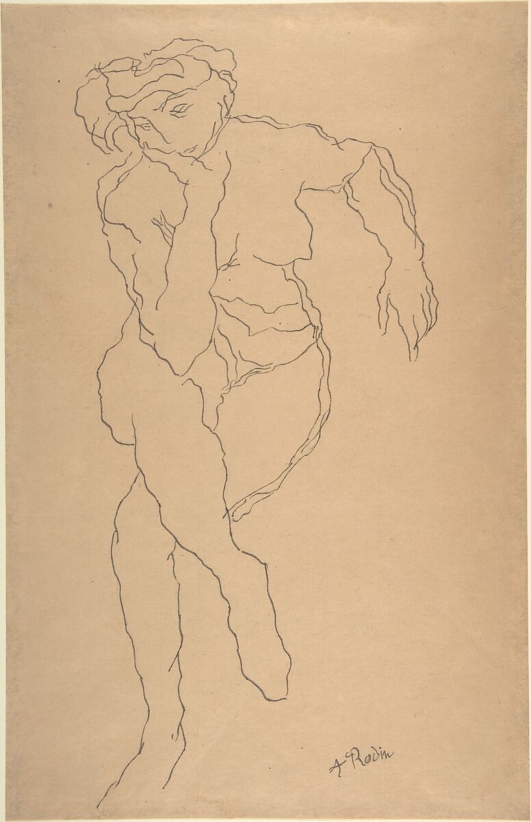 Copy after a reproduction of a Rodin drawing, Anonymous, Pen and black ink 