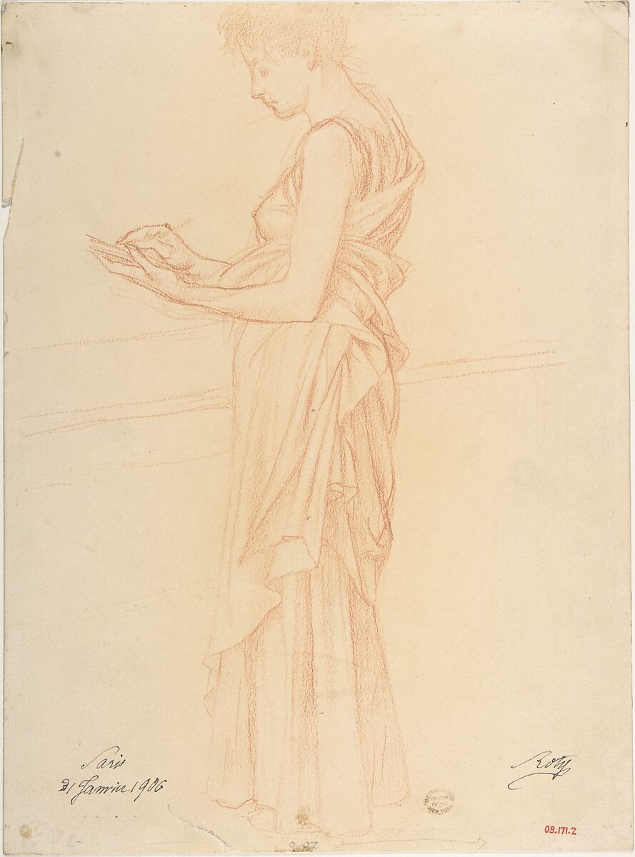 Study of a Woman, Louis-Oscar Roty (French, Paris 1846–1911 Paris), Red chalk 