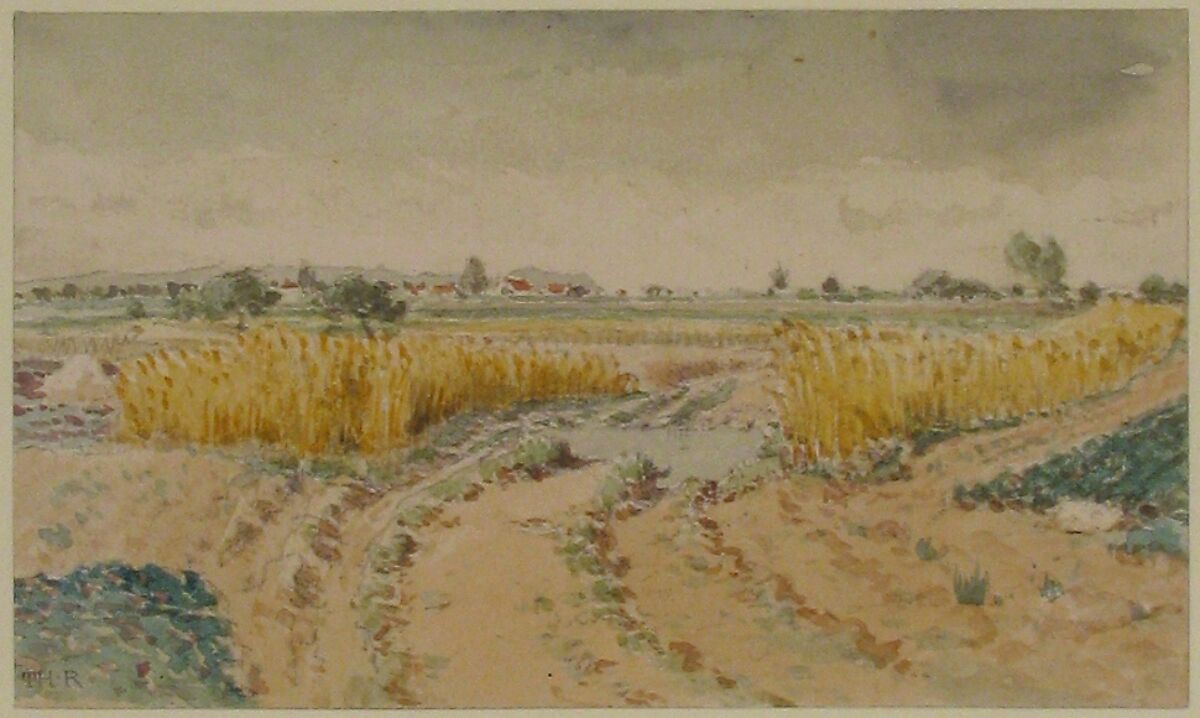Wheatfields, Théodore Rousseau (French, Paris 1812–1867 Barbizon), Watercolor, over black chalk