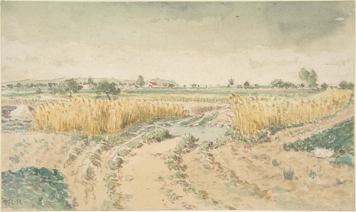 Wheatfields, Théodore Rousseau (French, Paris 1812–1867 Barbizon), Watercolor, over black chalk 