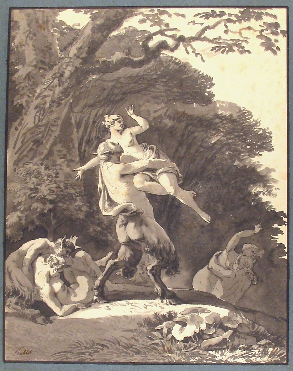 Satyrs Abducting Nymphs, François Jean Sablet (French, Morges 1745–1819 Nantes), Pen and black ink, brush and gray wash, over traces of graphite