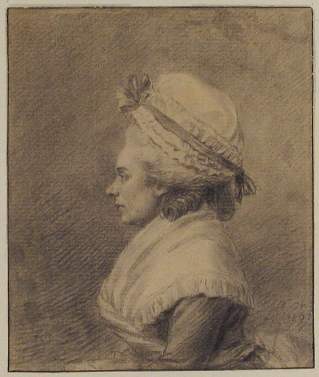 Profile of a Lady in a Bonnet, Augustin de Saint-Aubin (French, Paris 1736–1807 Paris), Black chalk