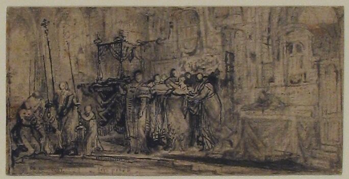 Coronation Regalia Carried in Procession at Saint-Denis, Gabriel de Saint-Aubin (French, Paris 1724–1780 Paris), Pen and black ink, brush and gray wash, over black chalk.