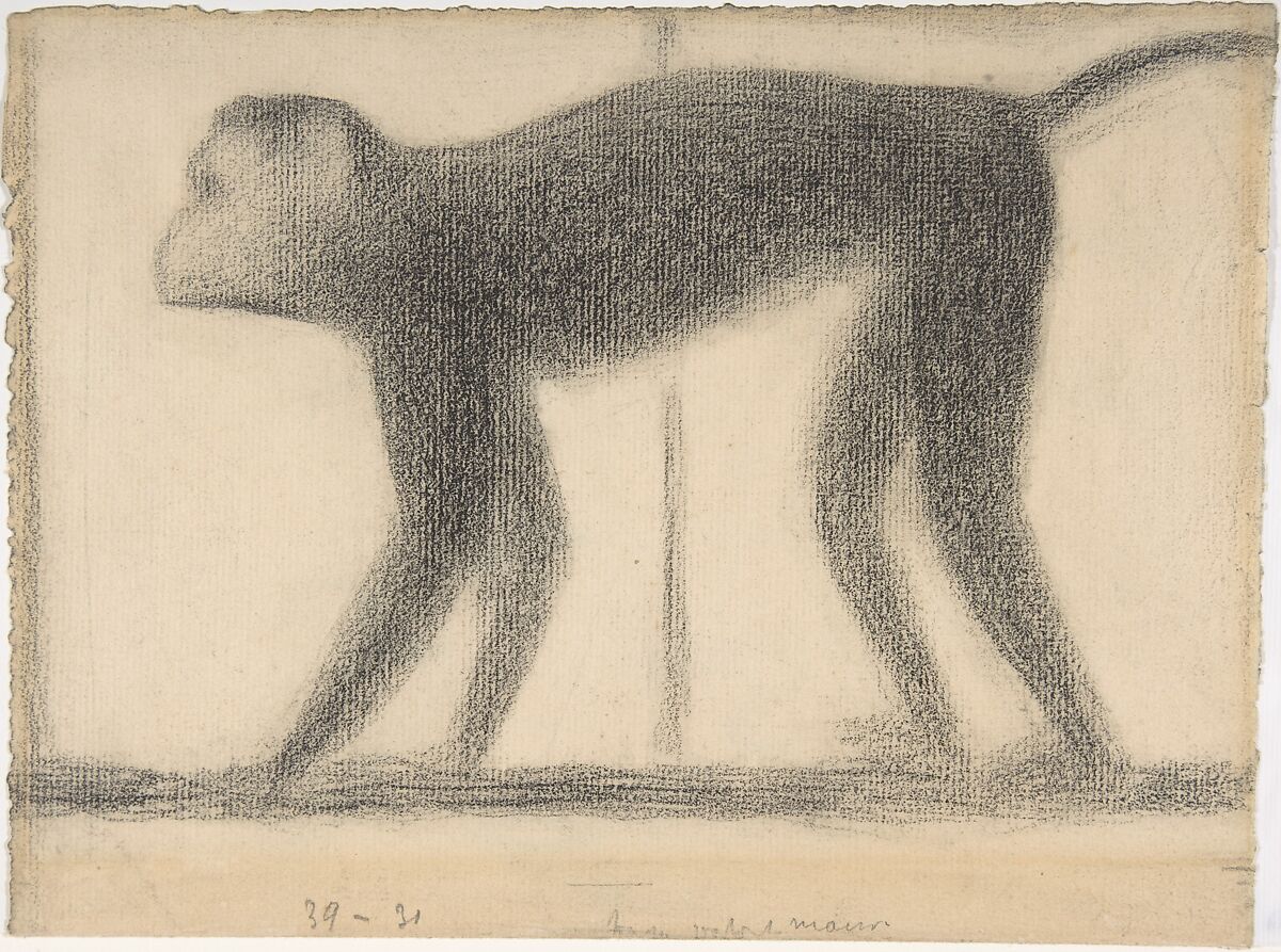 Monkey, Georges Seurat (French, Paris 1859–1891 Paris), Conté crayon 