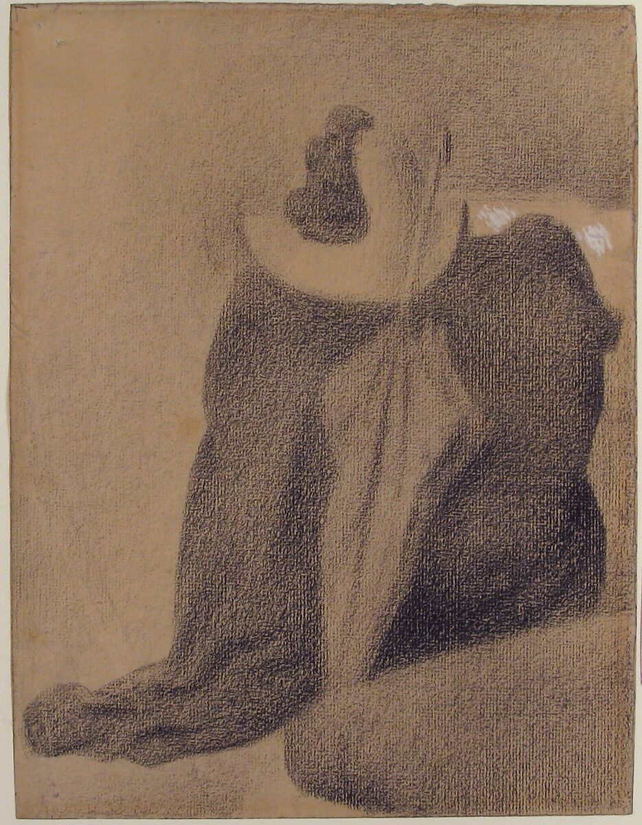 Still Life with Hat, Parasol, and Clothes on a Chair, Georges Seurat (French, Paris 1859–1891 Paris), Conté crayon and white gouache 