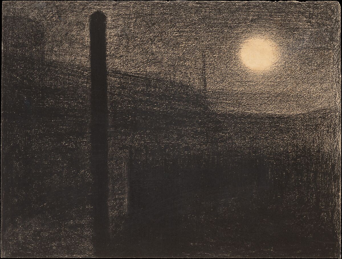 Courbevoie: Factories by Moonlight, Georges Seurat (French, Paris 1859–1891 Paris), Conté crayon