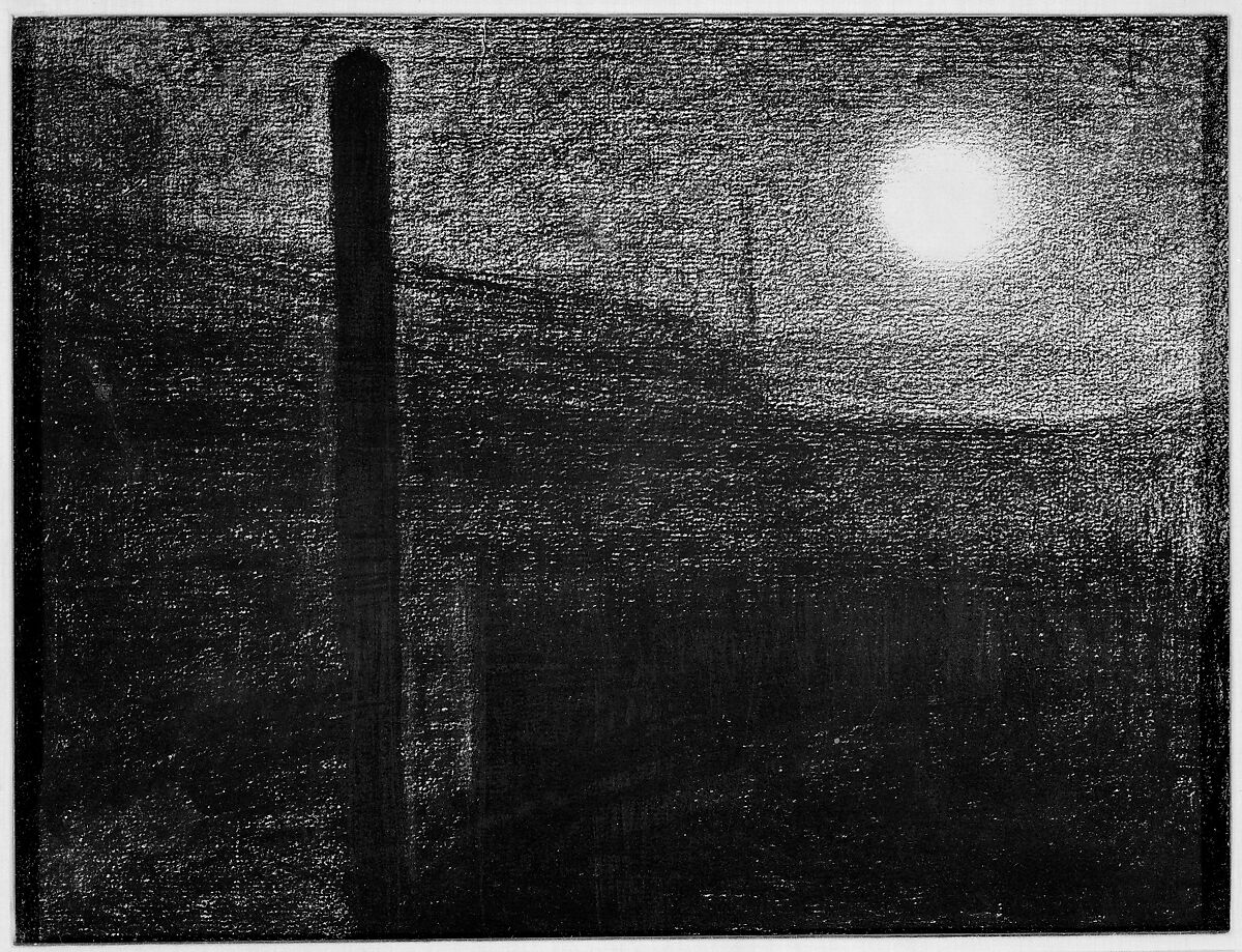 Courbevoie: Factories by Moonlight, Georges Seurat (French, Paris 1859–1891 Paris), Conté crayon