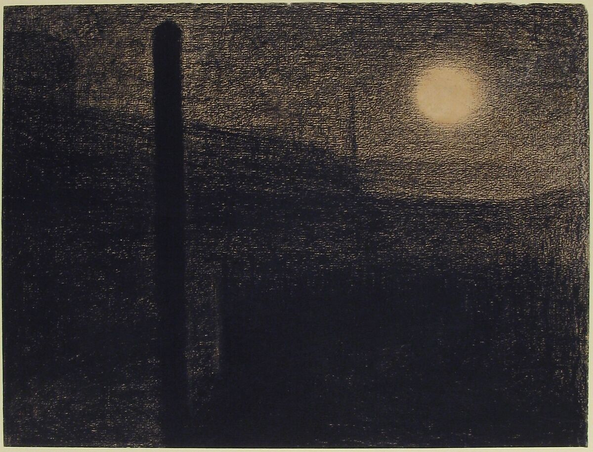 Courbevoie: Factories by Moonlight, Georges Seurat (French, Paris 1859–1891 Paris), Conté crayon