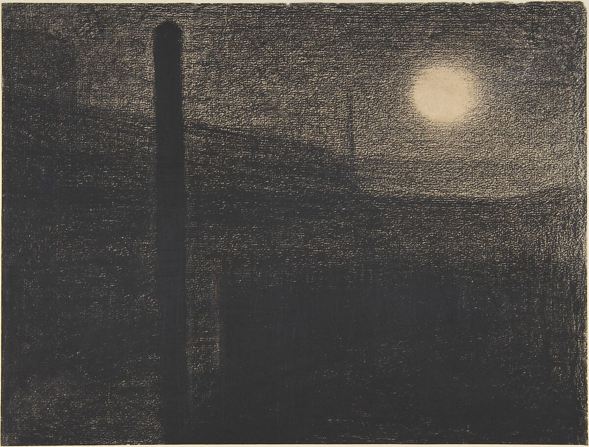 Courbevoie: Factories by Moonlight, Georges Seurat  French, Conté crayon