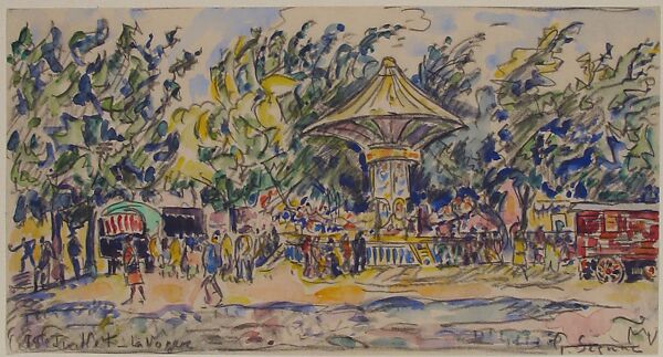 Village Festival (La Vogue), Paul Signac (French, Paris 1863–1935 Paris), Black chalk and watercolor