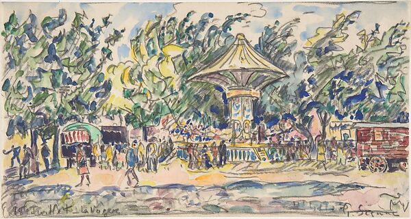 Village Festival (La Vogue), Paul Signac (French, Paris 1863–1935 Paris), Black chalk and watercolor on paper 