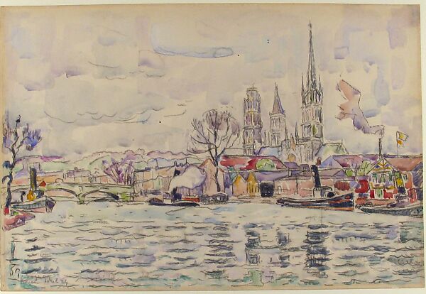River scene:  Rouen, Paul Signac (French, Paris 1863–1935 Paris), Watercolor, black chalk, and graphite