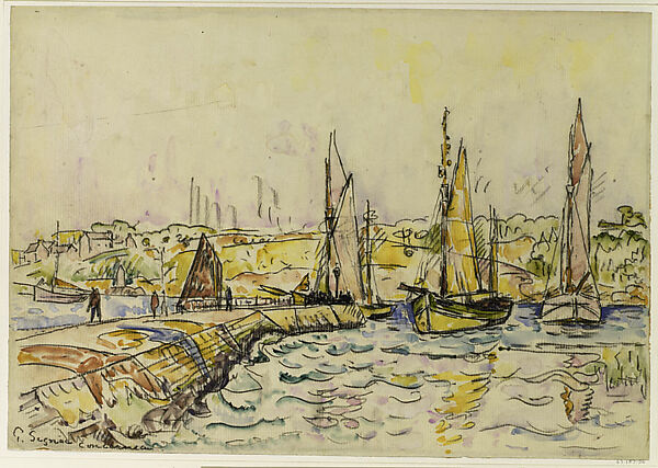 Concarneau, Paul Signac (French, Paris 1863–1935 Paris), Black chalk and watercolor