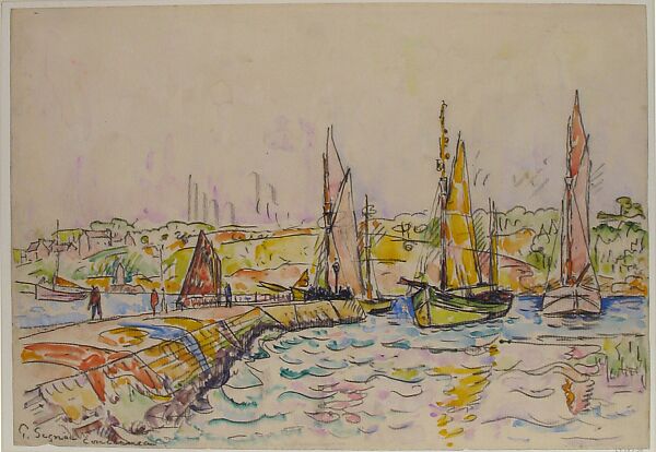 Concarneau, Paul Signac (French, Paris 1863–1935 Paris), Black chalk and watercolor