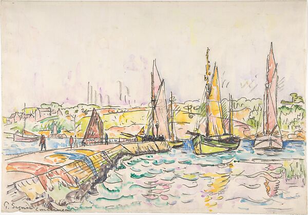 Concarneau, Paul Signac  French, Black chalk and watercolor