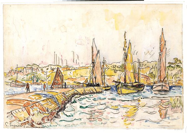 Concarneau, Paul Signac (French, Paris 1863–1935 Paris), Black chalk and watercolor