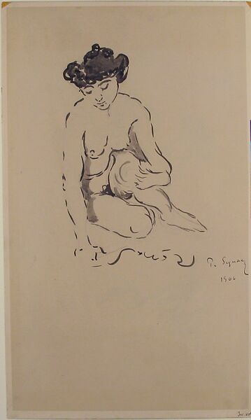 Seated Nude Woman, Paul Signac (French, Paris 1863–1935 Paris), Brush, ink, and graphite on paper