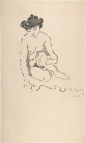 Seated Nude Woman, Paul Signac (French, Paris 1863–1935 Paris), Brush, ink, and graphite on paper 