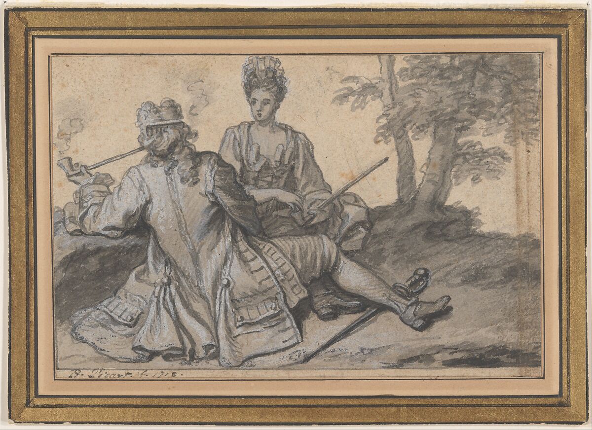 Tête à Tête, Claude Simpol (French, Clamecy 1666–1716 Paris), Pen and gray ink, brush and gray wash, heightened with white, over traces of graphite; contours incised