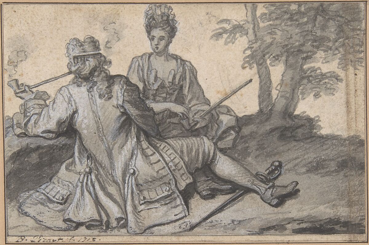 Tête à Tête, Claude Simpol (French, Clamecy 1666–1716 Paris), Pen and gray ink, brush and gray wash, heightened with white, over traces of graphite, contours incised. 