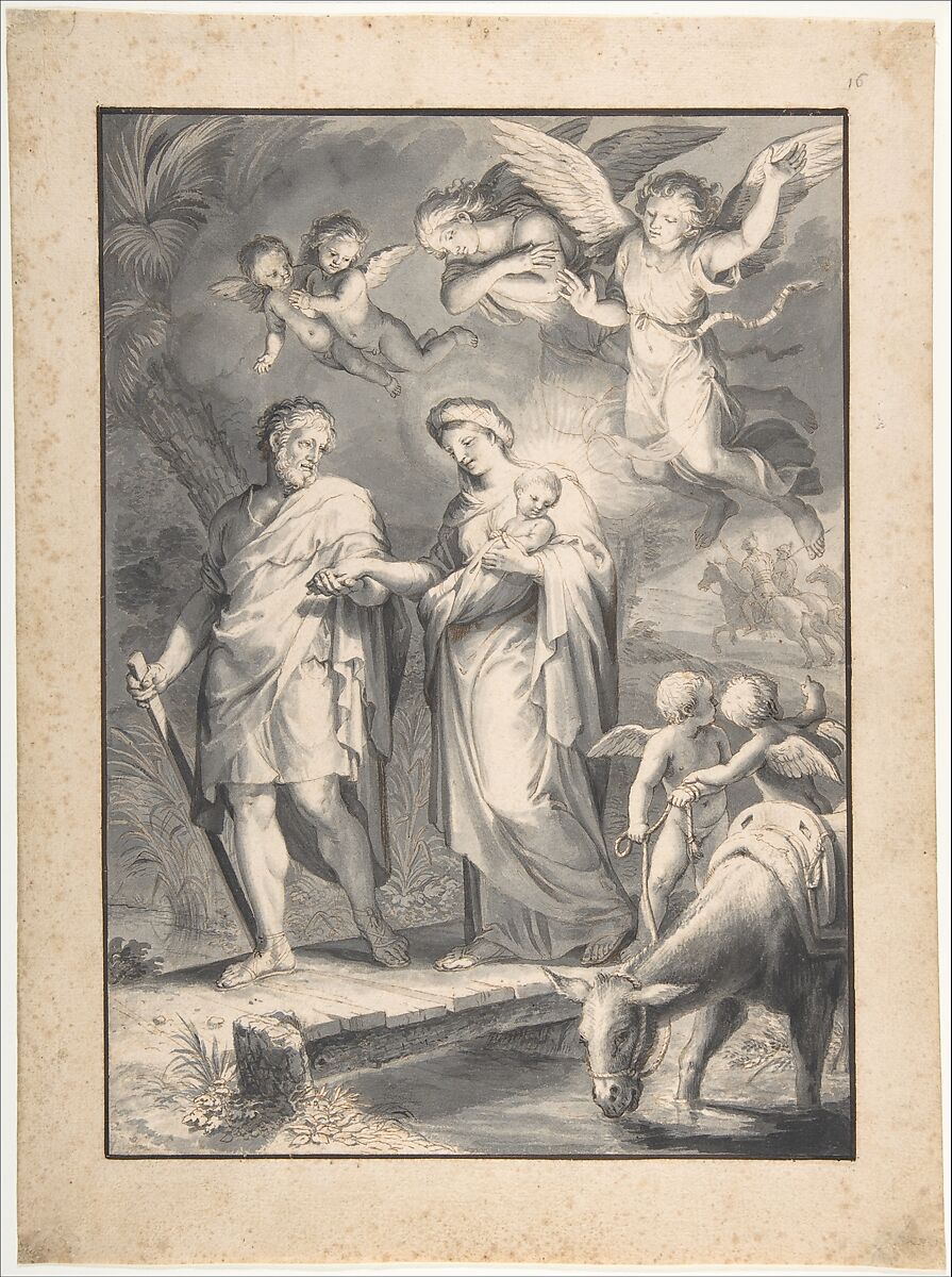 The Flight into Egypt, Jacques Stella  French, Pen and brown ink, brush and gray wash, heightened with white