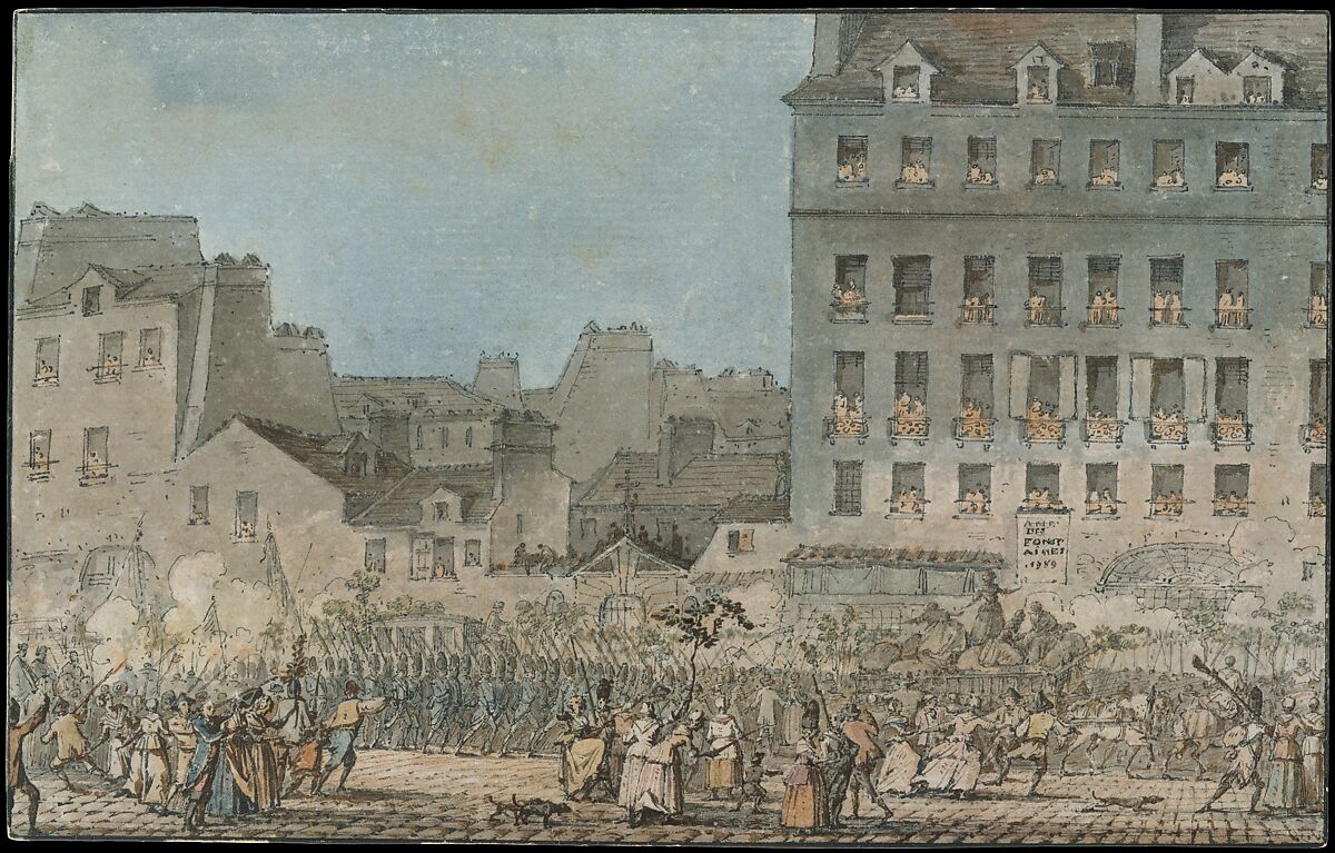 Louis XVI Entering Paris, October 6, 1789, Jacques François Joseph Swebach (French, Metz 1769–1823 Paris), Pen and black ink, brush and gray wash, watercolor and gouache, over graphite