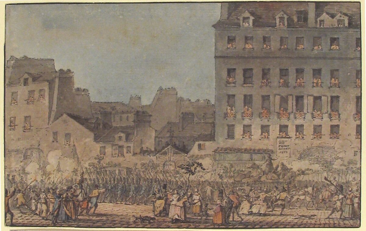 Louis XVI Entering Paris, October 6, 1789, Jacques François Joseph Swebach (French, Metz 1769–1823 Paris), Pen and black ink, brush and gray wash, watercolor and gouache, over graphite