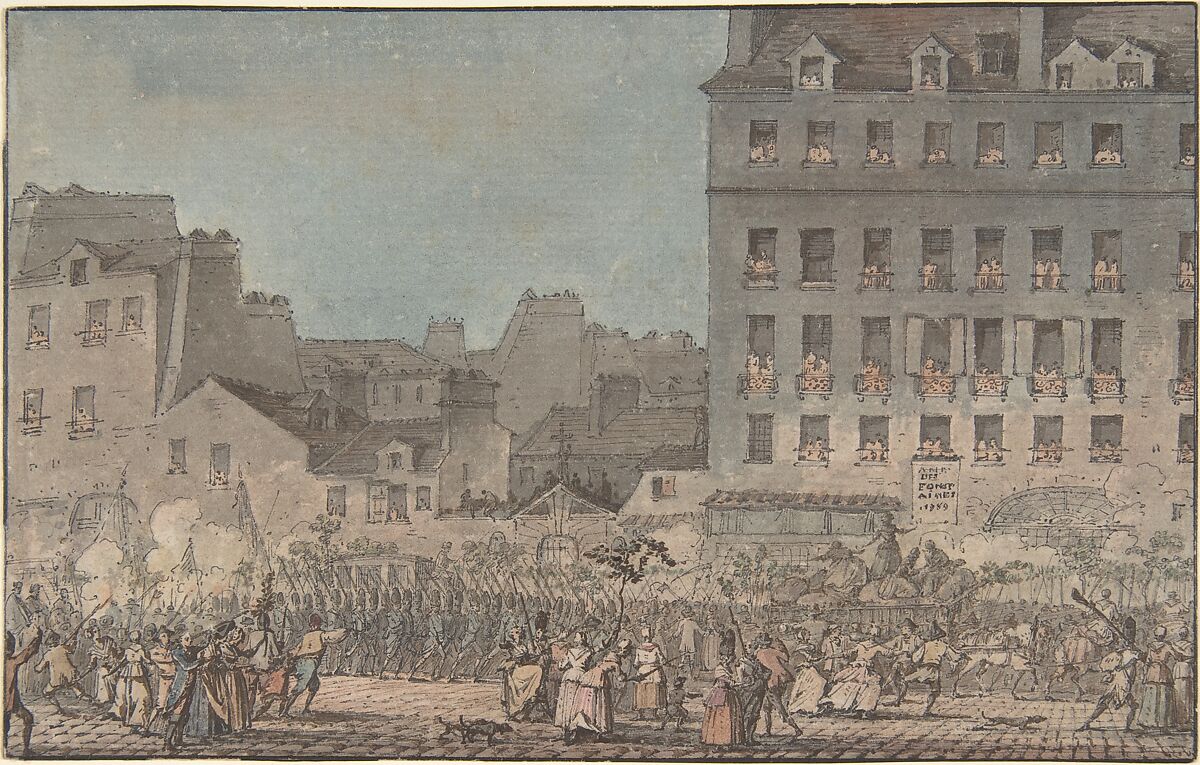 Louis XVI Entering Paris, October 6, 1789, Jacques François Joseph Swebach (French, Metz 1769–1823 Paris), Pen and black ink, brush and gray wash, watercolor and gouache, over graphite 