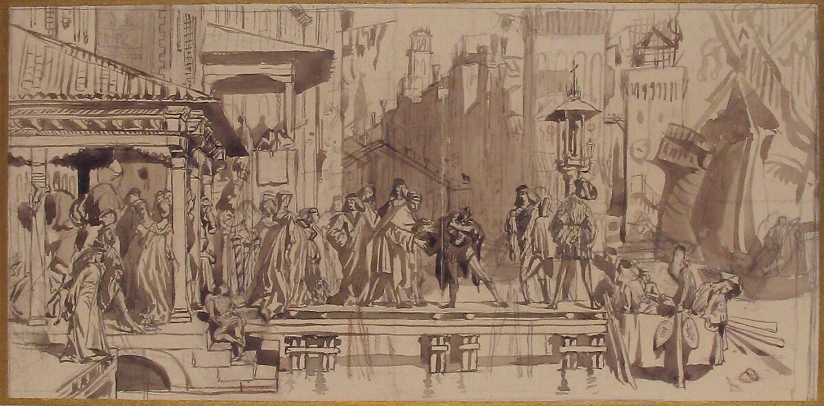The Departure of the Prodigal Son, James Tissot (French, Nantes 1836–1902 Chenecey-Buillon), Point of brush and brown ink, brush and brown wash, over graphite (recto); graphite (verso)