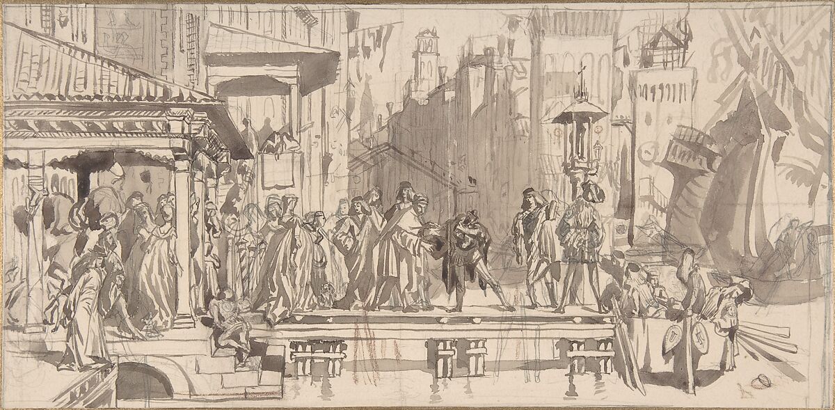 The Departure of the Prodigal Son, James Tissot (French, Nantes 1836–1902 Chenecey-Buillon), Point of brush and brown ink, brush and brown wash, over graphite (recto); graphite (verso) 