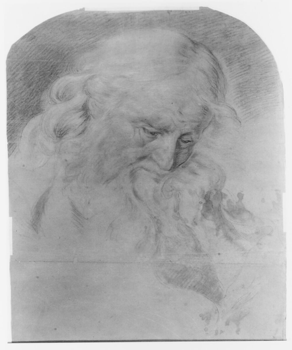 The Ascension of Christ (recto); Head of a Bearded Man Looking Down (verso), Pierre Charles Trémolières (French, Cholet 1703–1739 Paris), Black chalk and charcoal, stumped, heightened with white, on gray-blue paper (recto); black and red chalk, charcoal, stumped, heightened with white (verso)