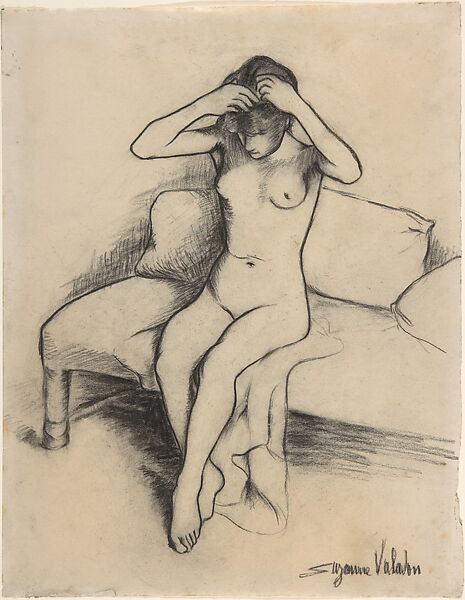 Nude, Suzanne Valadon (French, Bessines-sur-Gartempe 1865–1938 Paris), Black chalk (fixed) with touches of graphite 