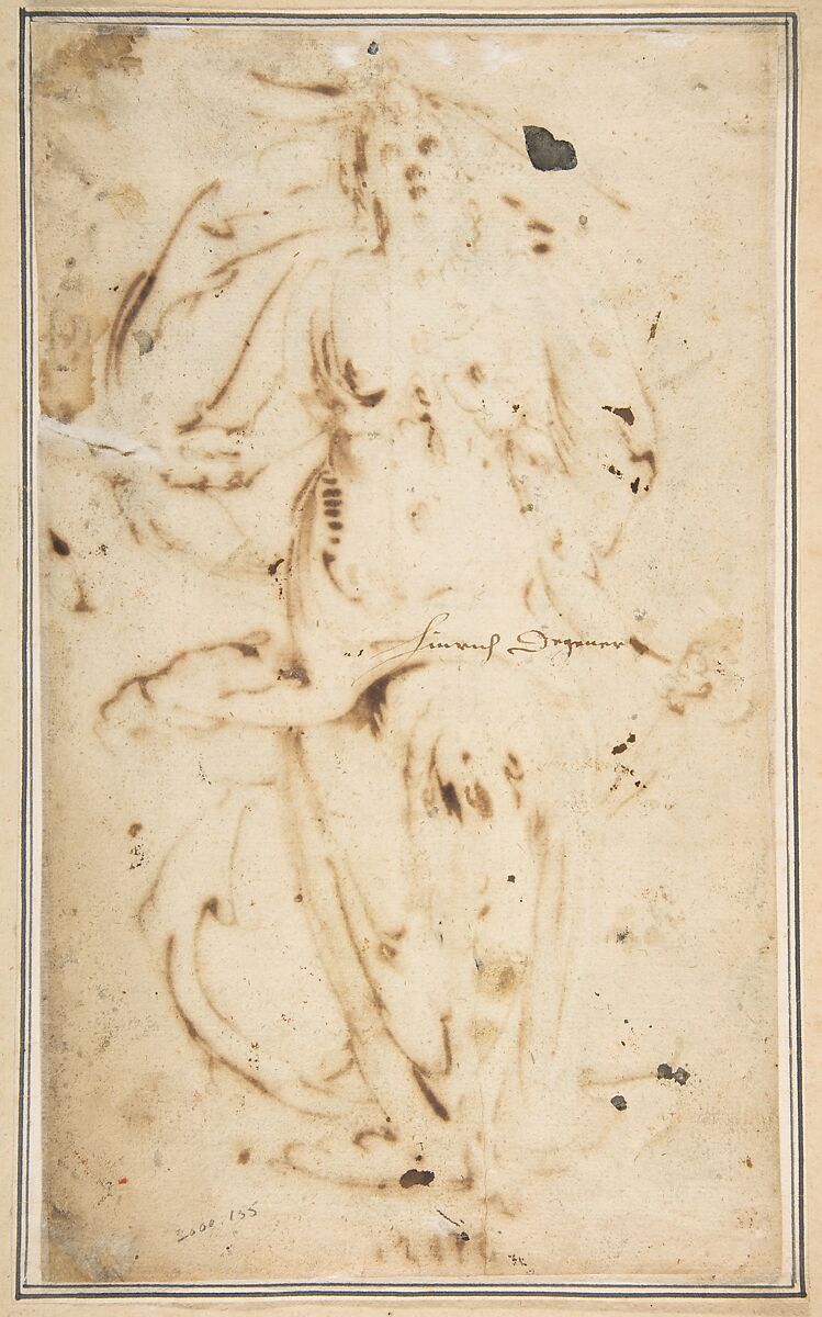 Standing Female Figure with an Anchor (Spes), Hinrich Degener (German, Hamburg, ca. 1615/16), Pen and brown ink, gray wash, heightened with white