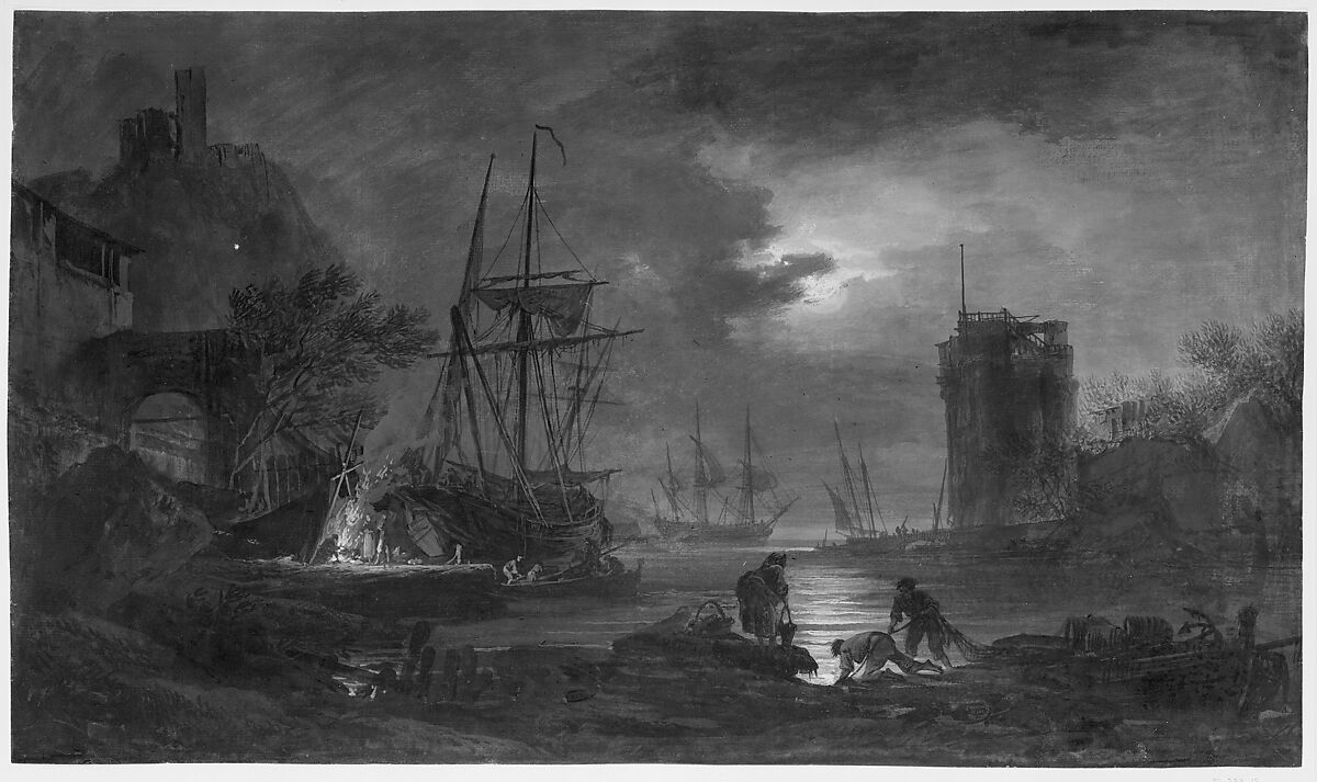 Moonlight, Attributed to Joseph Vernet (French, Avignon 1714–1789 Paris), Gouache