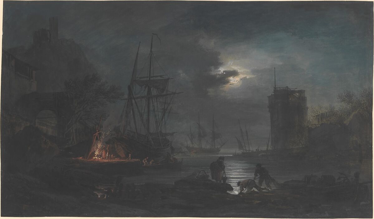 Moonlight, Attributed to Joseph Vernet (French, Avignon 1714–1789 Paris), Gouache 