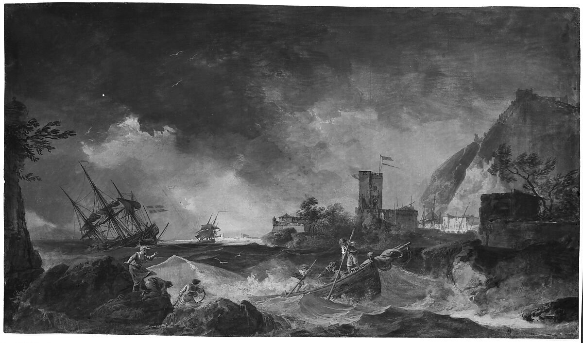 Storm, Attributed to Joseph Vernet (French, Avignon 1714–1789 Paris), Gouache on gray paper