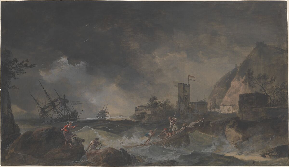 Storm, Attributed to Joseph Vernet (French, Avignon 1714–1789 Paris), Gouache on gray paper 