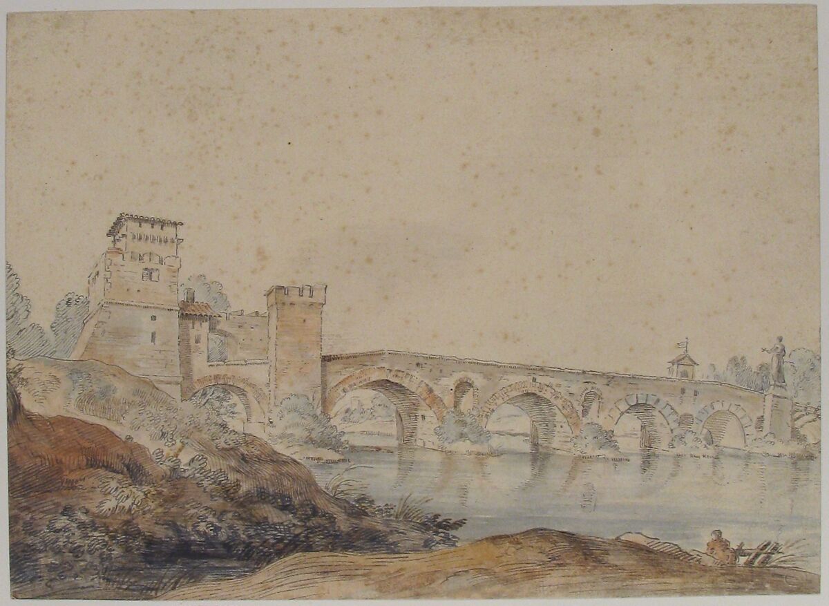 Ponte Molle, Rome, Attributed to Joseph Vernet (French, Avignon 1714–1789 Paris), Watercolor