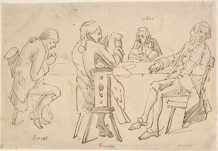 Four Artists seated at a table (Brunet, Potier, Tiercetin [?], Vernet)