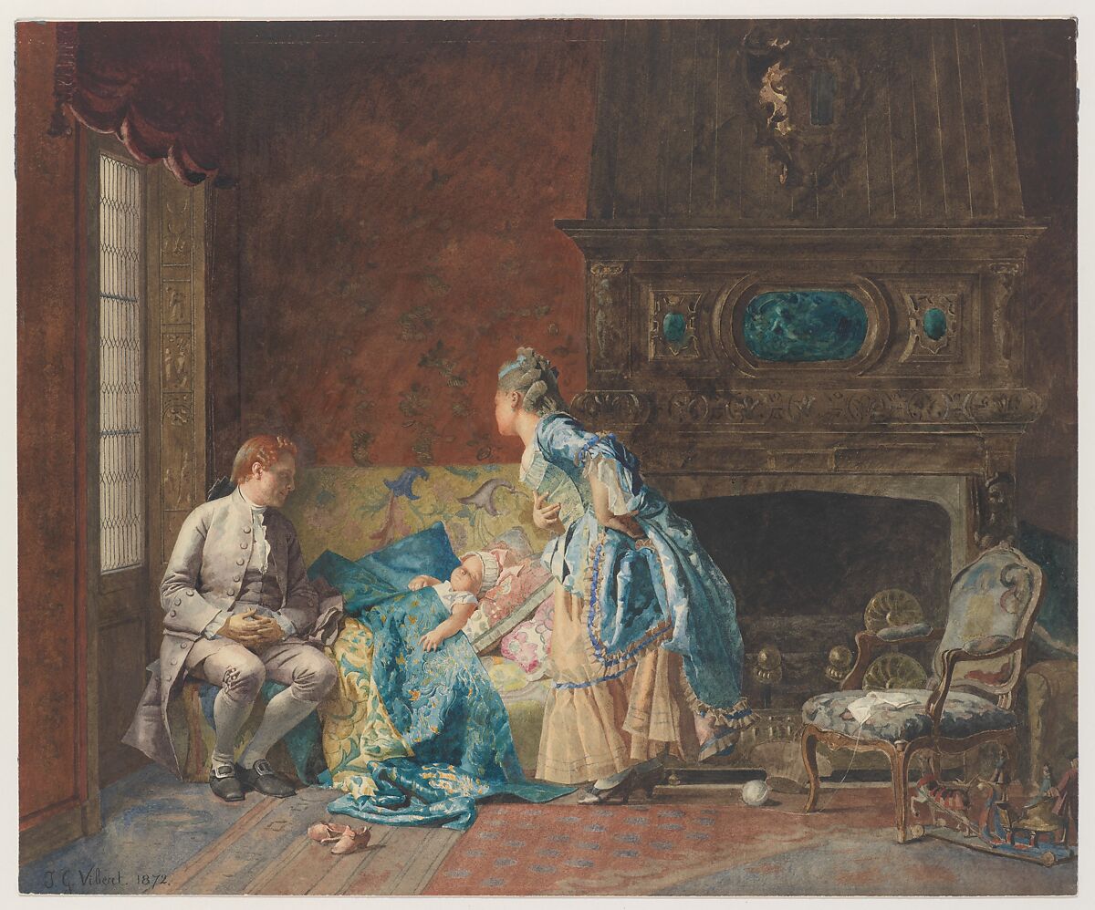 The First Babe, Jean-Georges Vibert (French, Paris 1840–1902 Paris), Watercolor 