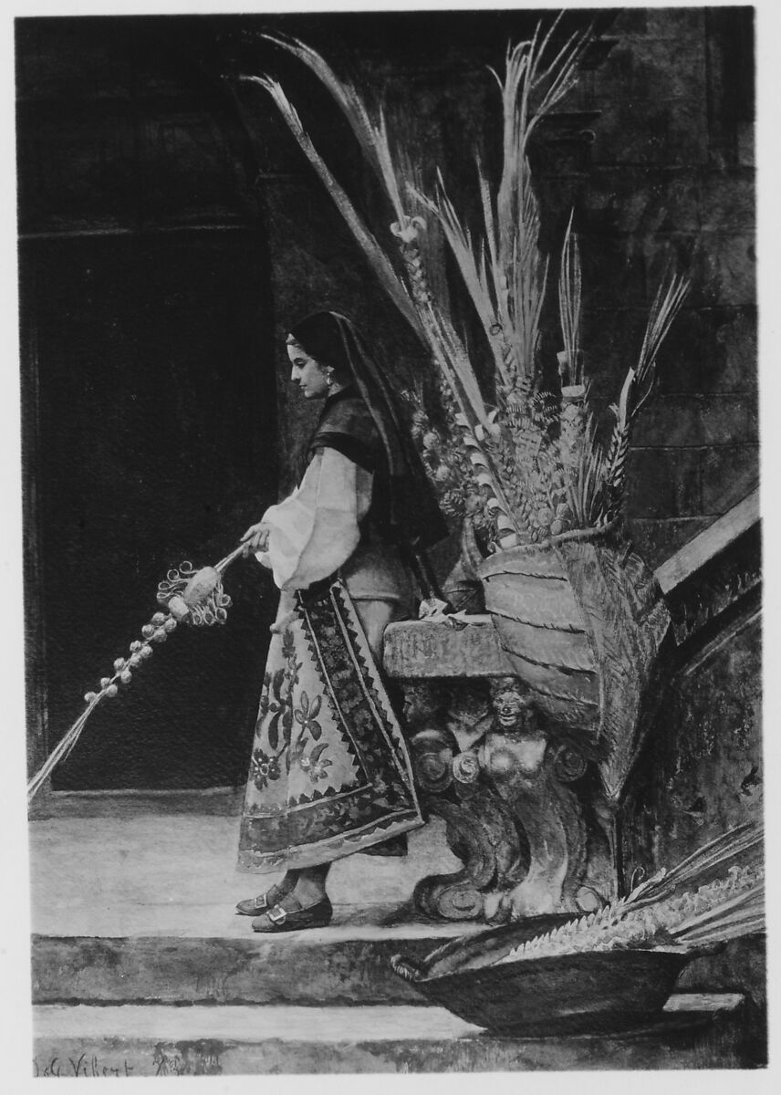 Palm Sunday in Spain, Jean-Georges Vibert (French, Paris 1840–1902 Paris), Watercolor