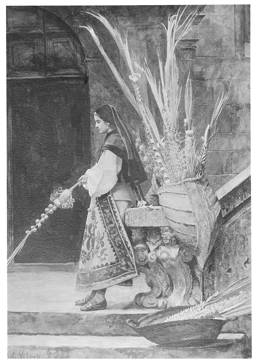 Palm Sunday in Spain, Jean-Georges Vibert (French, Paris 1840–1902 Paris), Watercolor