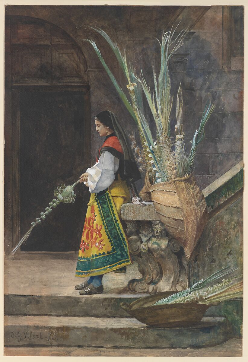 Palm Sunday in Spain, Jean-Georges Vibert (French, Paris 1840–1902 Paris), Watercolor 
