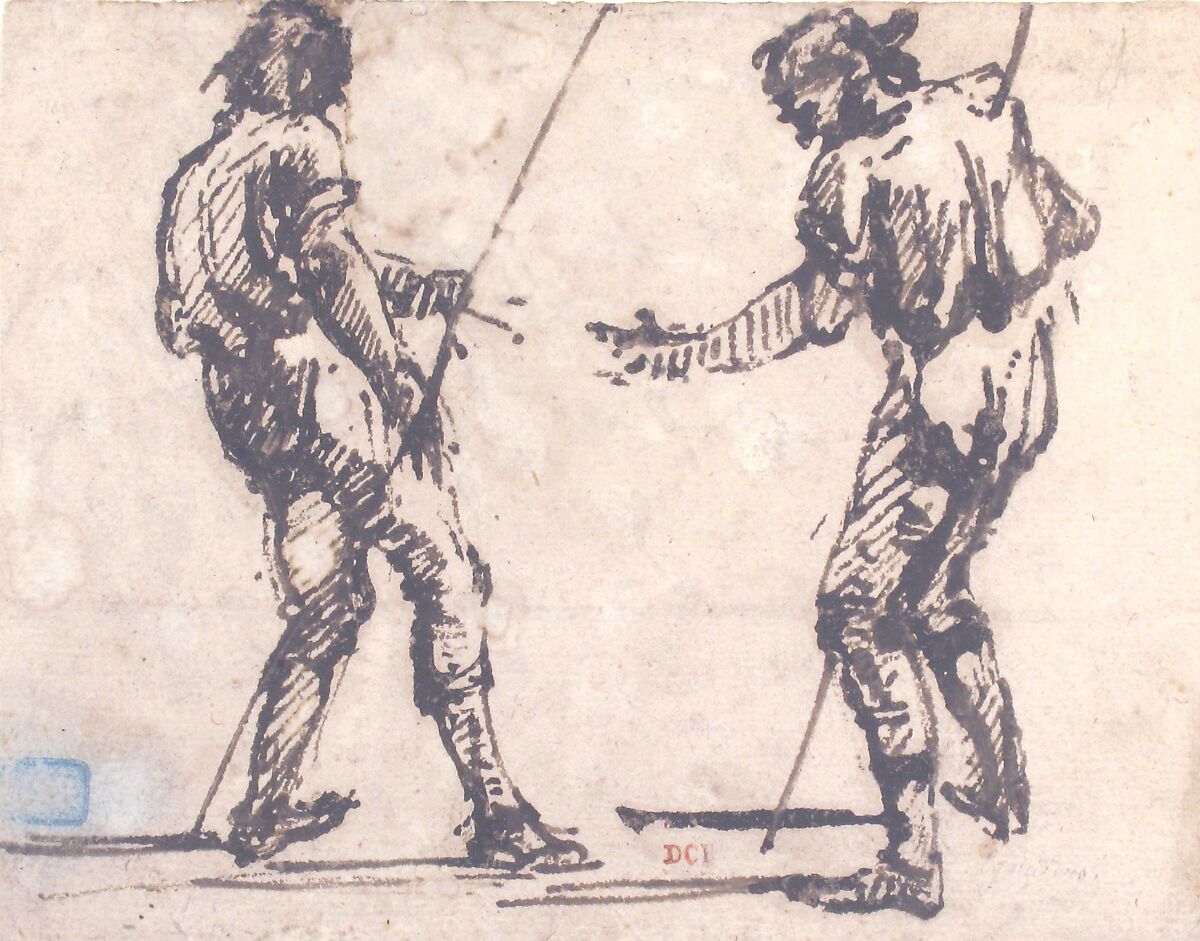 Two Men Holding Long Staffs (recto); Proof impression of part of an etching, and scribbles in the artist's hand (verso), Giovanni Battista Piranesi (Italian, Mogliano Veneto 1720–1778 Rome), Pen and brown ink