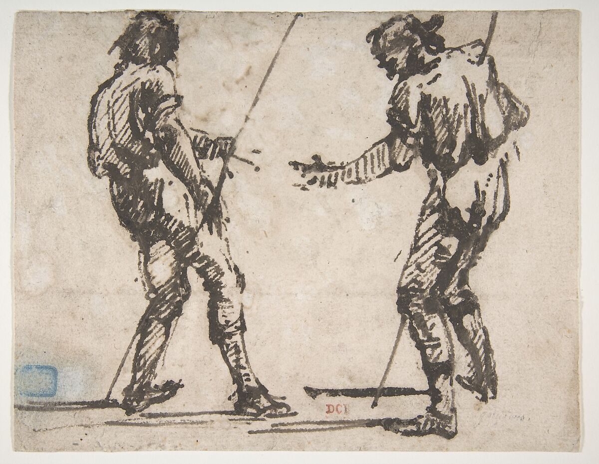 Two Men Holding Long Staffs (recto); Proof impression of part of an etching, and scribbles in the artist's hand (verso), Giovanni Battista Piranesi (Italian, Mogliano Veneto 1720–1778 Rome), Pen and brown ink 