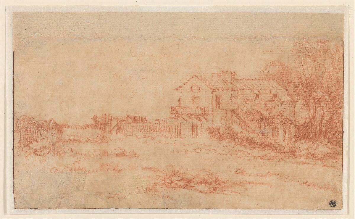 Landscape with a Country House, Antoine Watteau (French, Valenciennes 1684–1721 Nogent-sur-Marne), Red chalk 