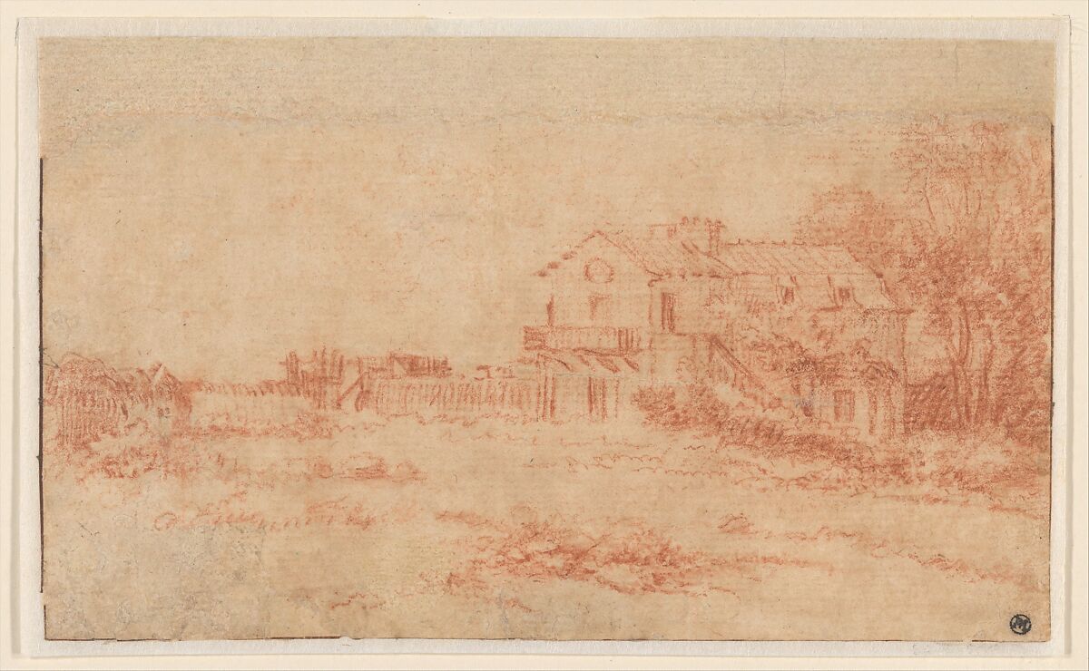 Landscape with a Country House, Antoine Watteau  French, Red chalk