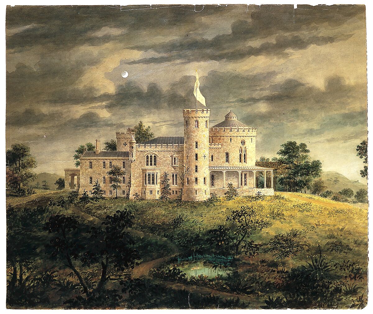 Ericstan, for John J. Herrick, Tarrytown, New York (perspective), Alexander Jackson Davis (American, New York 1803–1892 West Orange, New Jersey), Watercolor, ink, and graphite on paper